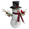 SNOWMAN WHITE 15″ FUR W/ PLAID SCARF & CARDINAL