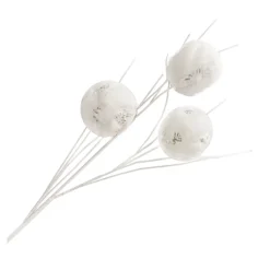 SPRAY BALLS 34.5″ WHITE FUR/WITH SILVER SNOWFLAKE