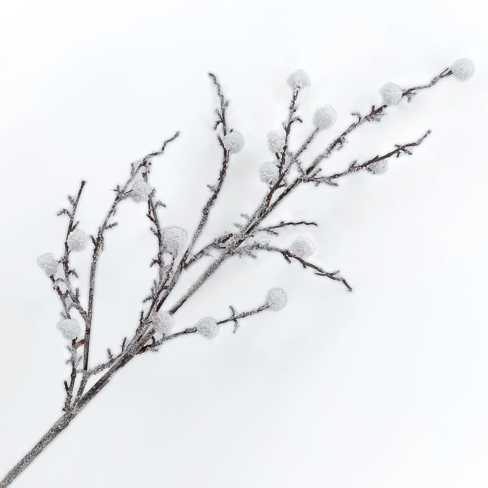 SPRAY BERRIES ON TWIGS 35.5″ NATURAL W/ WHITE BERRIES AND SNOW
