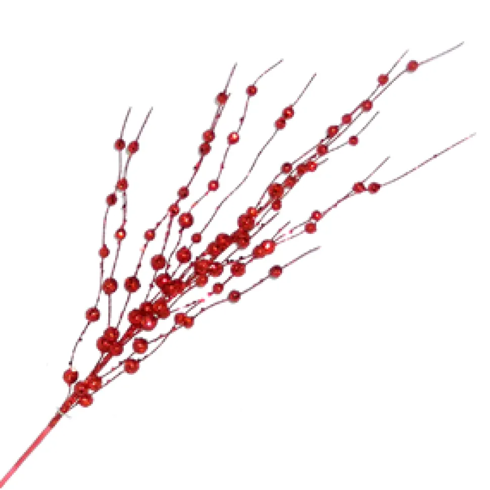 SPRAY BERRIES ON TWIGS 32″ RED GLITTER