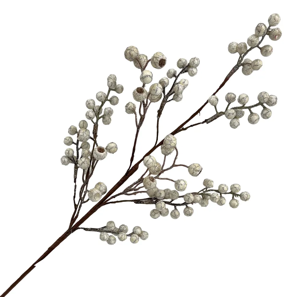 SPRAY BERRY CLUSTER 27.5″ WHITE/SILVER GLITTER