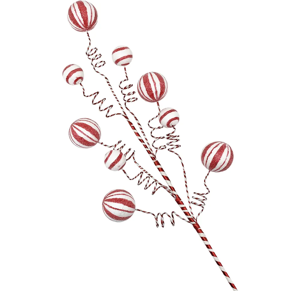 SPRAY CANDY CANE BALLS 26″ ASSORTED RED/WHITE