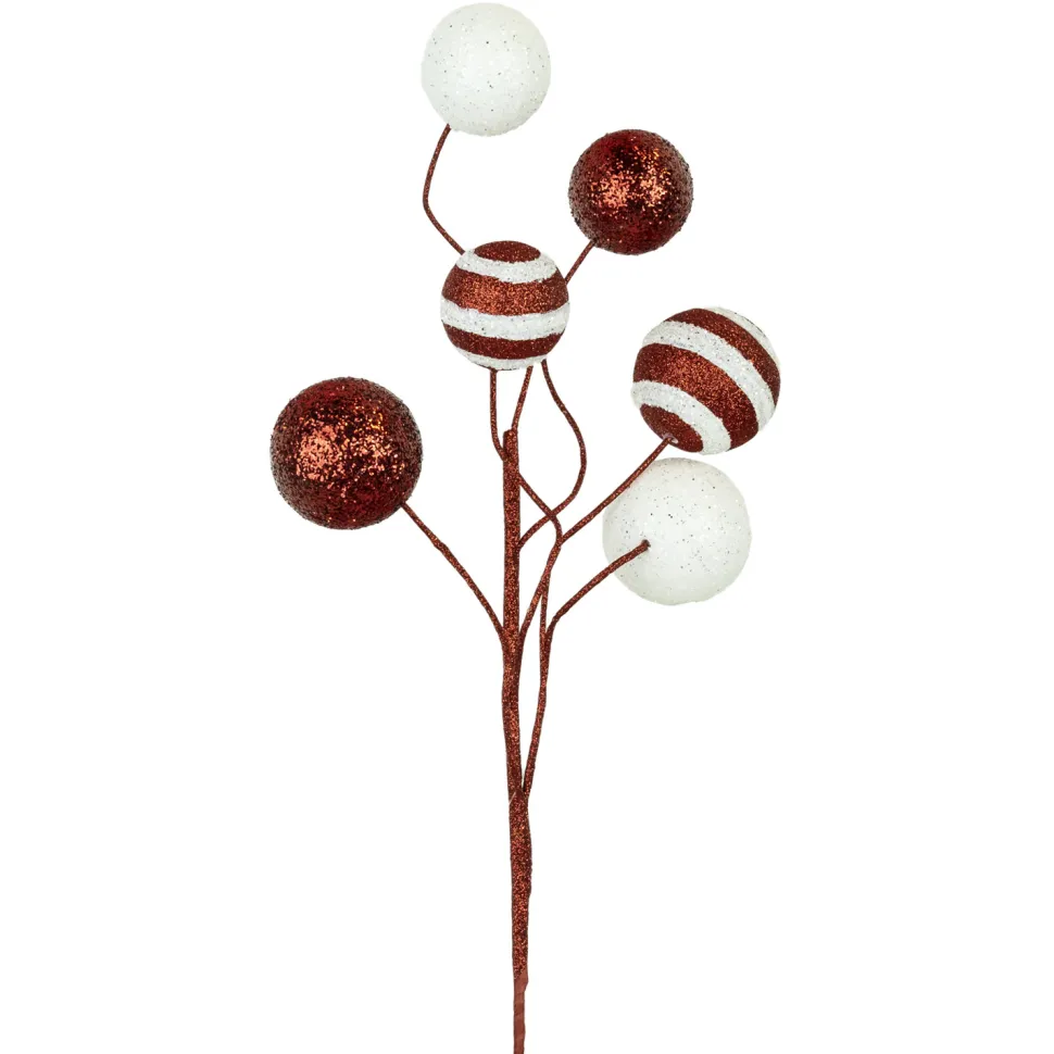 SPRAY CANDY CANE BALLS 20″ RED/WHITE GLITTER