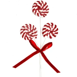 SPRAY CANDY CANE LOLLIPOP 12.2″ X3 RED/WHITE FROSTED