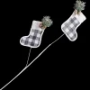 SPRAY FABRIC 26″ STOCKINGS BLK/WHT CHECK W/GRNS & PINECONES FROSTED