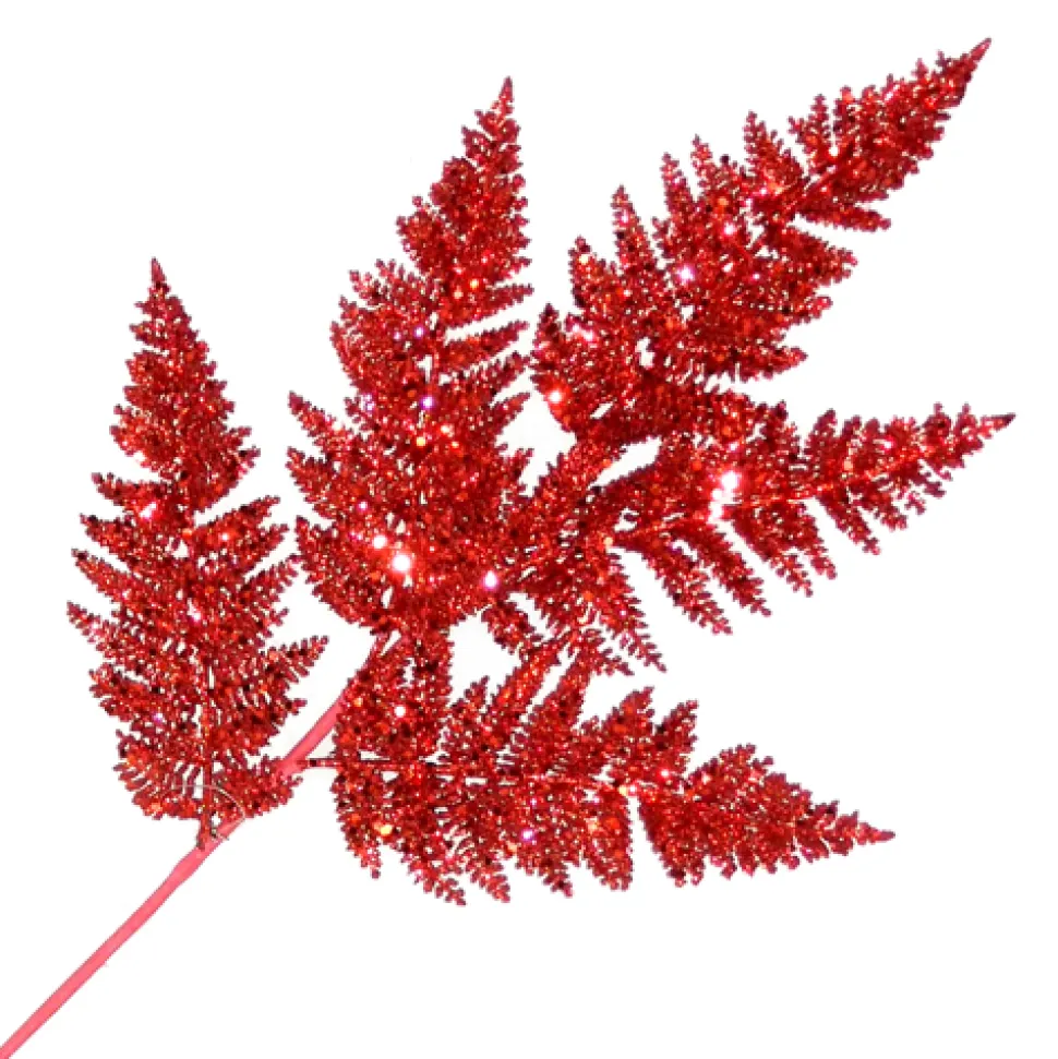 SPRAY FERN LEAVES 24″ RED GLITTER