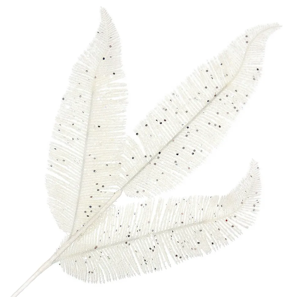 SPRAY FERN LEAVES 23.5″ WHITE GLITTER