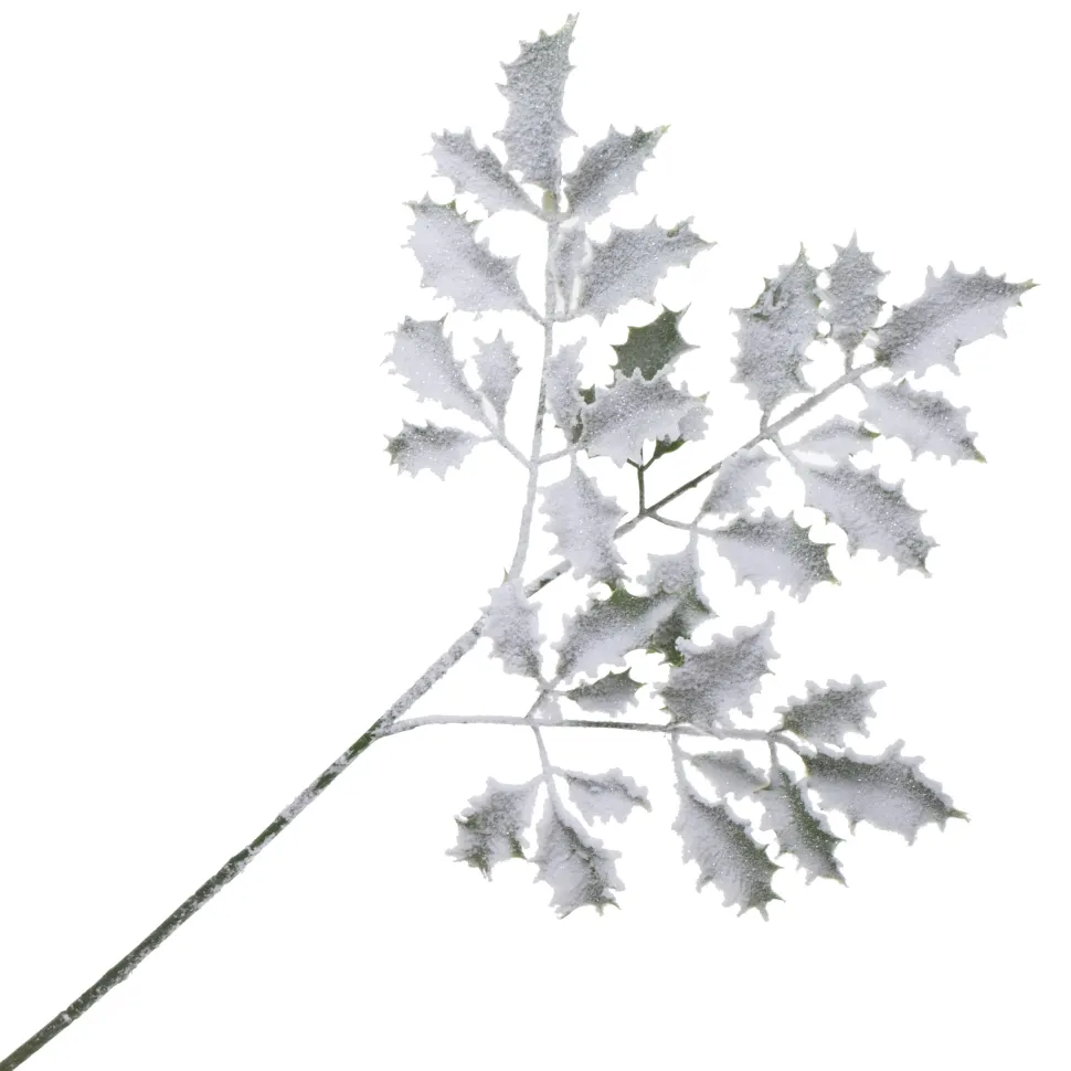 SPRAY FLOCKED HOLLY LEAVES 25″