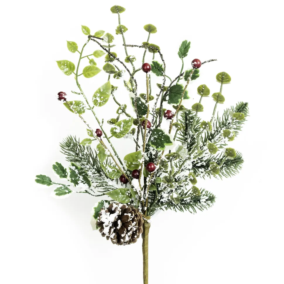 SPRAY FLOCKED PINE 18″ RED BERRY W/ ASST. LEAVES