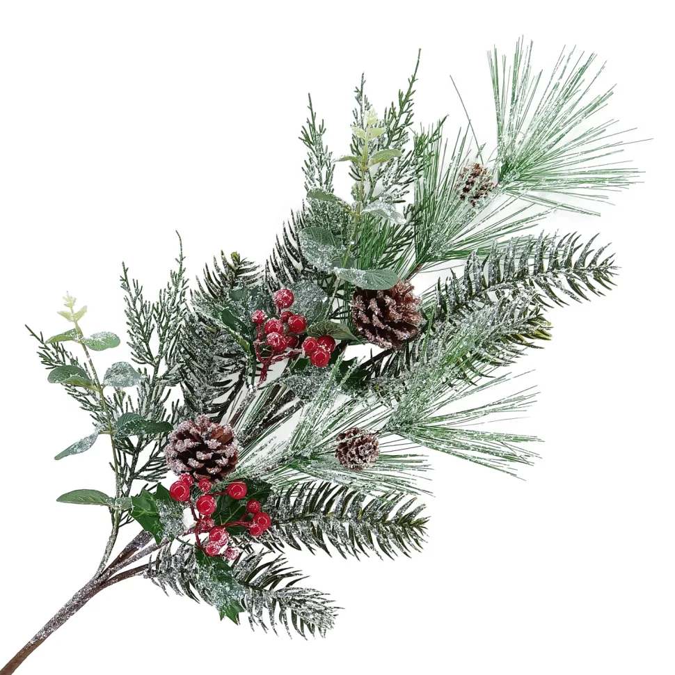 SPRAY FROSTED MIXED PINE 35.5″ GREEN W/ CONES & BERRIES