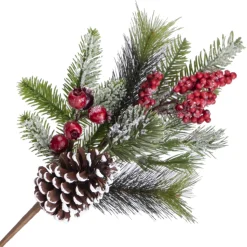 SPRAY FROSTED PINE 16″ RED BERRY W/ MIXED NEEDLE PINE & CONE