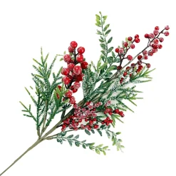SPRAY FROSTED PINE 24″ RED BERRIES MIXED LEAVES