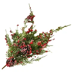 SPRAY FROSTED PINE 19″ RED BERRIES CEDAR & CONES
