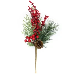 SPRAY GRN PINE 15″ RED BERRY W/MIXED PINE & CONE