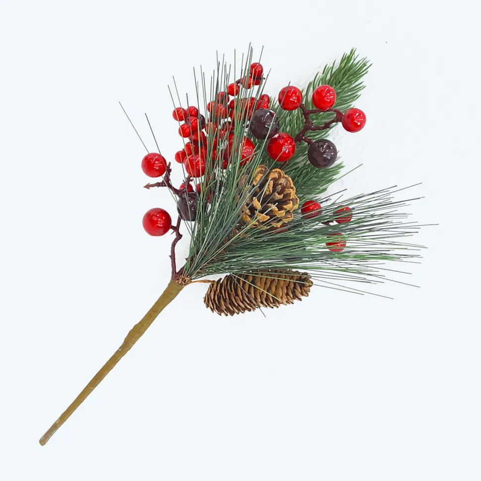 SPRAY GRN PINE 14″ RED BERRY W/ MIXED PINE & CONE
