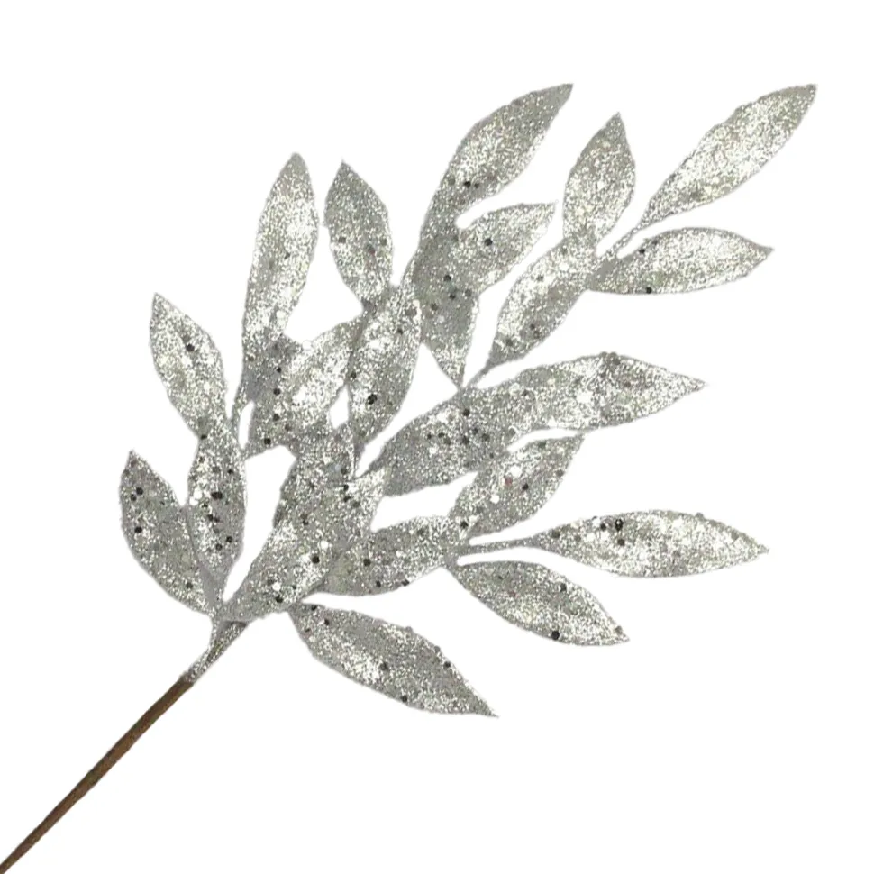 SPRAY LEAVES BAY WHITE/SILVER GLITTER