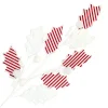 SPRAY LEAVES FABRIC 27″ WHITE/ RED HOLLY STRIPES