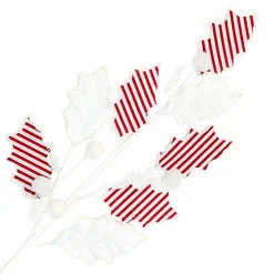 SPRAY LEAVES FABRIC 27″ WHITE/ RED HOLLY STRIPES
