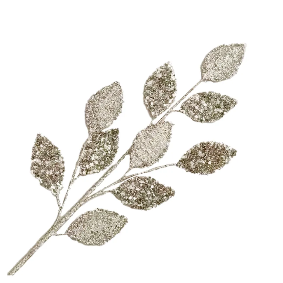 SPRAY LEAVES FABRIC 30″ PLATINUM W/ BEADS GLITTER & SEQUINS