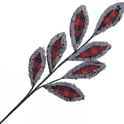 SPRAY LEAVES FABRIC 27″ RED/ BLK BUFFALO PLAID W/ FLUFFY FROSTED BORDER