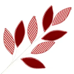 SPRAY LEAVES FABRIC 30.5″ RED/WHITE VELVET STRIPED