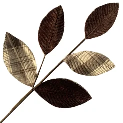 SPRAY LEAVES FABRIC 26″ 2-TONE VELVET PLAID /BROWN GLITTER EDGE