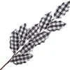 SPRAY LEAVES FABRIC HOLLY 27″ BLK/WHT HOLY PLAID W/ GLITTER BORDER