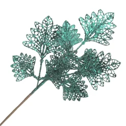 SPRAY LEAVES FAN SHAPE 18″ EMERALD GREEN GLITTER