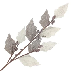 SPRAY LEAVES HOLLY 32 NATURAL/CREAM FROSTED W/ PINECONES
