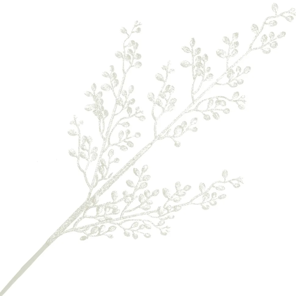 SPRAY LEAVES MINI 26″ WHITE GLITTER