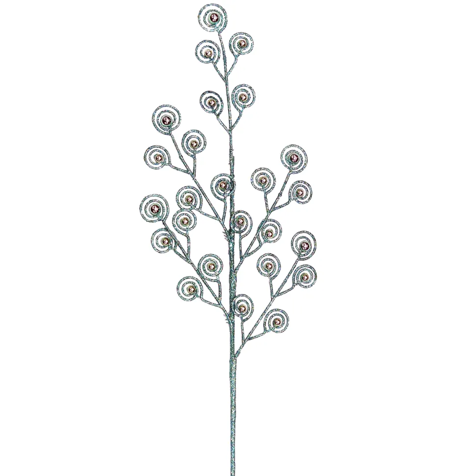 SPRAY LEAVES PEACOCK 28″ GREEN GLITTER