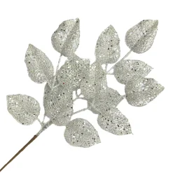 SPRAY LEAVES ROSE 22″ WHITE/SILVER GLITTER