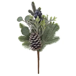 SPRAY PINE 16″ MIXED LEAF/ WHITE WASHEDPINE CONE / BLUE BERRY