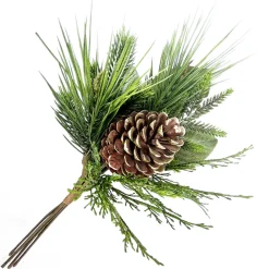 SPRAY PINE 20″ NEEDLE PINE, CEDAR, MAGNOLIA LEAVES W/ FROSTED PINE CONE