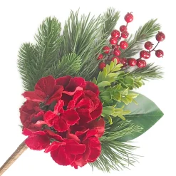 SPRAY RED HYDRANGEA 16″ /LOTUS POD W/ MIXED GREENERY & RED BERRIES