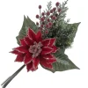 SPRAY RED POINSETTIA 20″ DLX VELVET W/ICED EDGE, MIXED GREENERY & ICED RED ERRIES