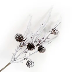 SPRAY TWIG 12″ FLOCKED W/PINE CONES