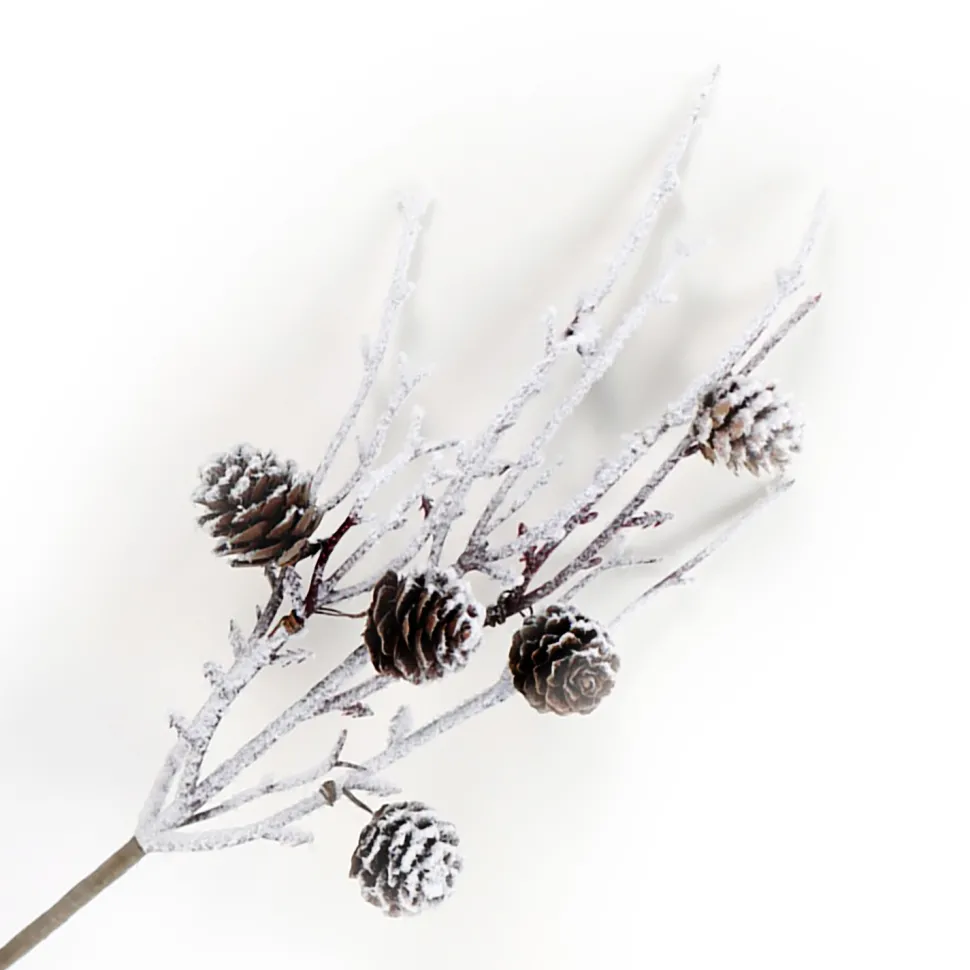 SPRAY TWIG 12″ FLOCKED W/PINE CONES
