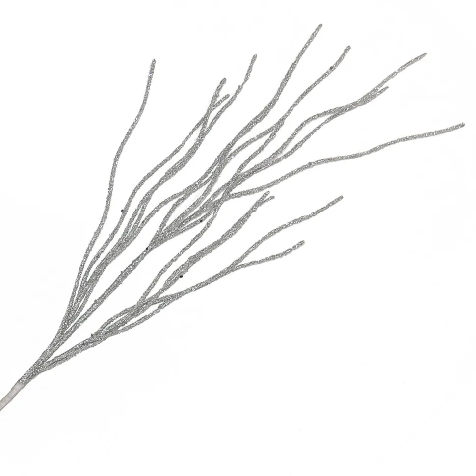 SPRAY TWIGS BEADED 29.5″ SILVER GLITTER | FOAM