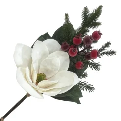 SPRAY WHITE MAGNOLIA 20″ W/ MIXED GREENERY & ICED BERRIES