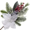 SPRAY WHITE POINSETTIA 16″ FROASTED W/ MIXED GREENS & RED BERRIES