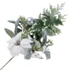 SPRAY WHITE POINSETTIA 24″ MIXED GREENERY W/ PINECONES & SILVER BALLS