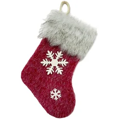STOCKING 9.5″ FAUX FUR RED W/ SNOWFLAKE