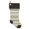 STOCKING 21.5″ GRAY KNITTED & SHERPA, SHERPA CUFF W/ BUTTON, HEEL & TOE DESIGN