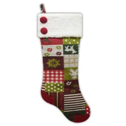 STOCKING 21.5″ MULTI PATCHWORK TAPESTRY W/ SHERPA CUFF & BUTTONS