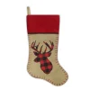 STOCKING 20.5″ NAT. BURLAP W/ BLANKET STITCH, VELVET CUFF W/ CORD