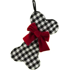 STOCKING 14″ PET DOG BONE BLK/WHT W/ RED BOW