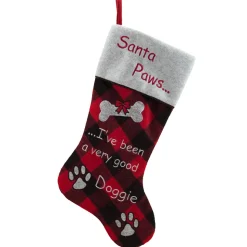 STOCKING 20.5″ PET DOG RED/BLACK BUFFALO PLAID W/ FLEECE CUFF