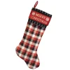 STOCKING 20.5″ RED/ BLACK/ WHITE PLAID W/ MERRY CHRISTMAS EMB CUFF