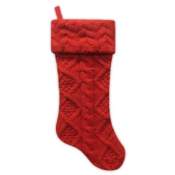 STOCKING 21.5″ RED CABLE KNIT